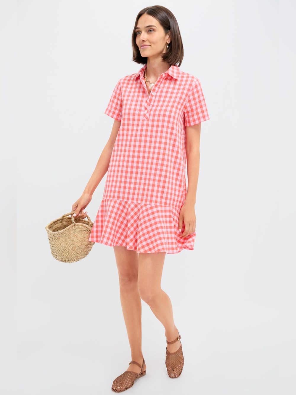 Tuckernuck Orange and Pink Seersucker Short Sleeve May Dress (MSRP: $148) Size L - Picture 2 of 6